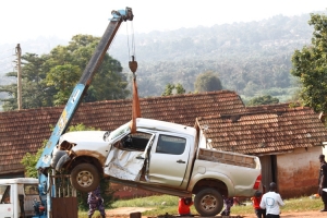 The chinese contractor's Vehicle was towed to Entebbe Police Station.
