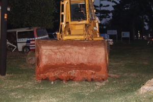 The grader parkec at Kisubi Police Post.