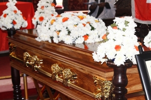 The late Joash Kahangirwe's casket.