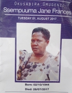 The Late Jane Frances Ssempuma succumbed to pressure on Friday aged 73.