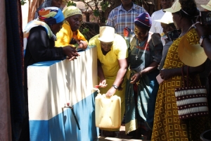 MP Tumusiime launching the public stand pipes on Saturday.