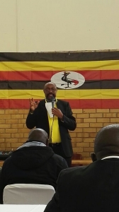 NRM Diaspora Cadres Coordinator John Mungyereza addressing NRM Cadres in South Africa. 
