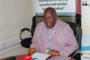 Mr. Fred Bamwesigye Addressing the Press At the Air Traffic Control Tower Section On Women's Day. 