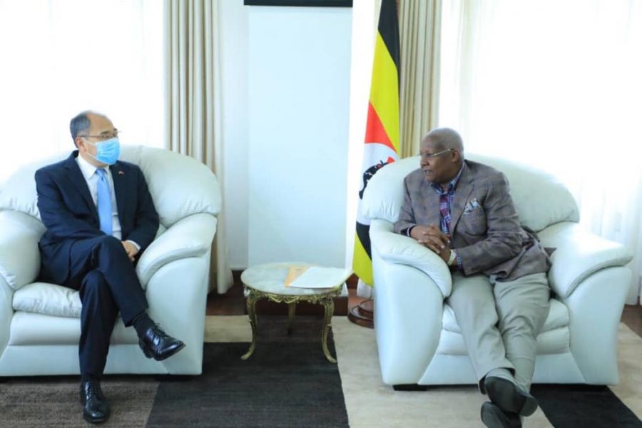 Sam Kutesa Protests Mistreatment of Ugandans in China in Meeting with Chinese Ambassador chinese ambassador Zheng with foreign afairs minister sam kuteesa