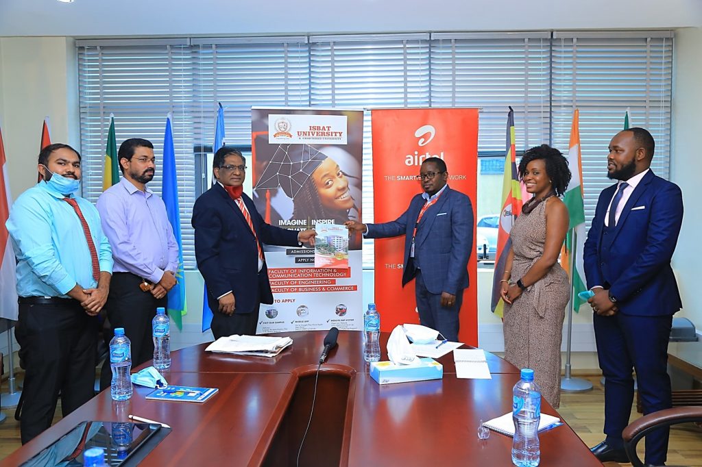 ISBAT University and Airtel Uganda officials after signing the partnership agreement