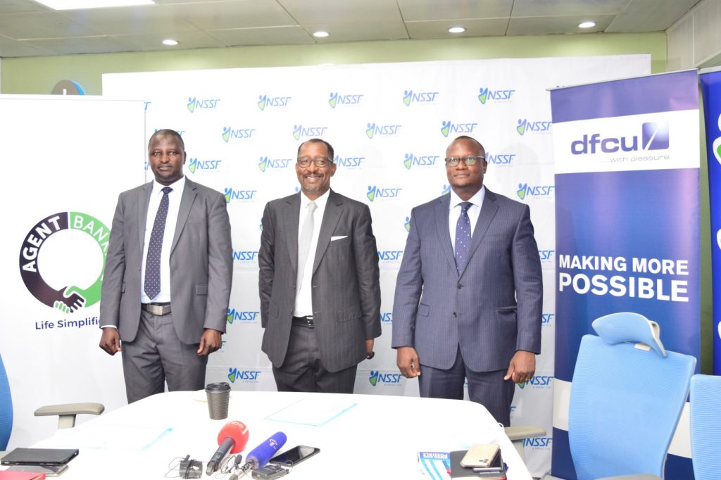 L-R - ABC (U) Ltd Chief Executive Officer, Richard Yego, Richard Byarugaba, NSSF Managing Director and Matthias Katamba, dfcu Bank Managing Director at the launch