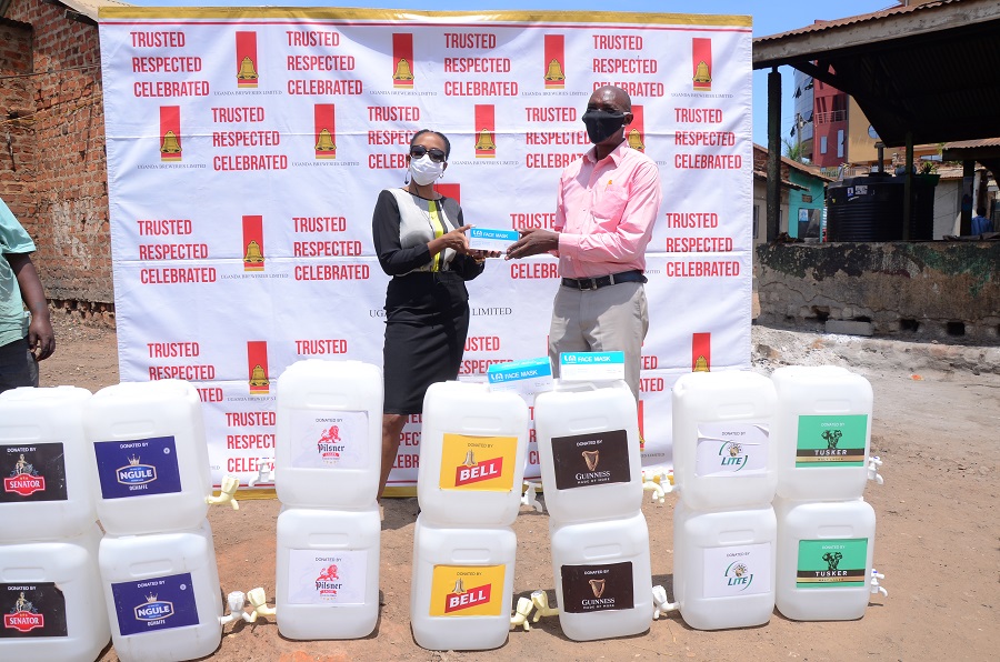 Uganda Breweries Limited has donated over 200 hand washing units to the communities of Luzira and Port Bell and over 800 face masks to Local Council leaders to promote public hygiene in the fight against COVID-19.