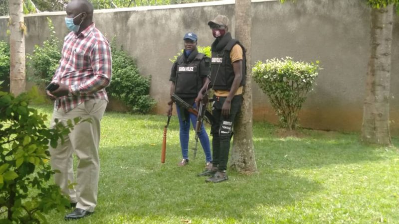 Police personnel at the Munyonyo property raided this morning (Courtesy photos)
