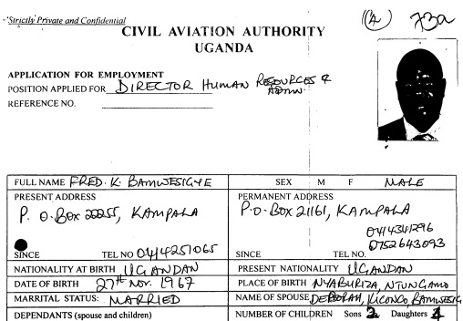 The official documents at CAA show that Bamwesigye was born in 1967