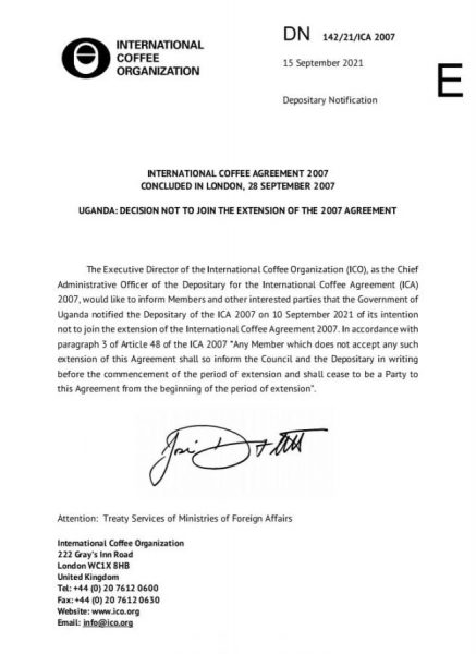 UCDA MD withdraws Uganda from International Coffee Organization