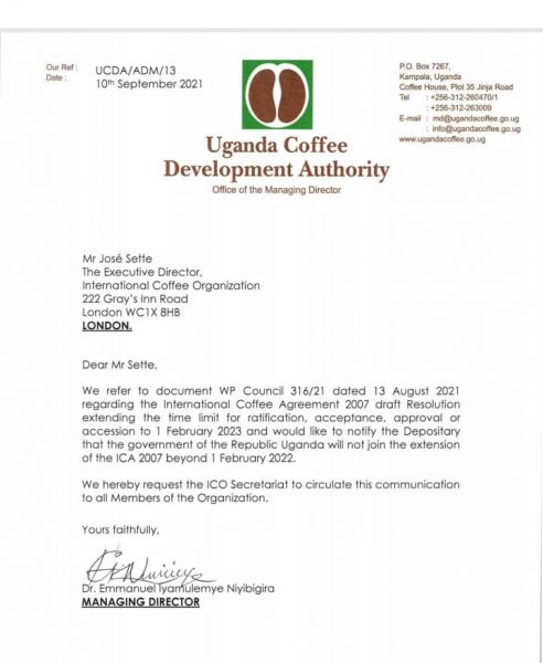 UCDA MD withdraws Uganda from International Coffee Organization 