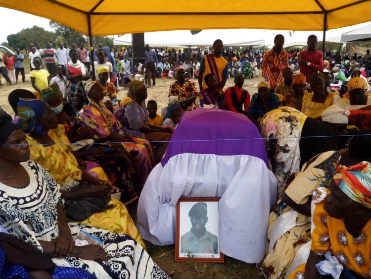 Relatives of fallen officer accuse Uganda police of neglecting their own The casket containing the body of the fallen Emuria Abau