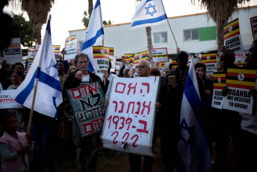 A demonstration in Tel Aviv against 'voluntary departure' in 2018.Credit: Moti Milrod