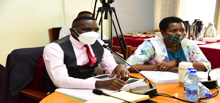 Hon Ssenyonyi(L) with Hon Akello Lucy on his left during the committee meeting