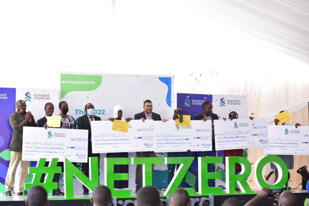 Winning schools display their cheques and certificates during the Climate Change Innovation challenge