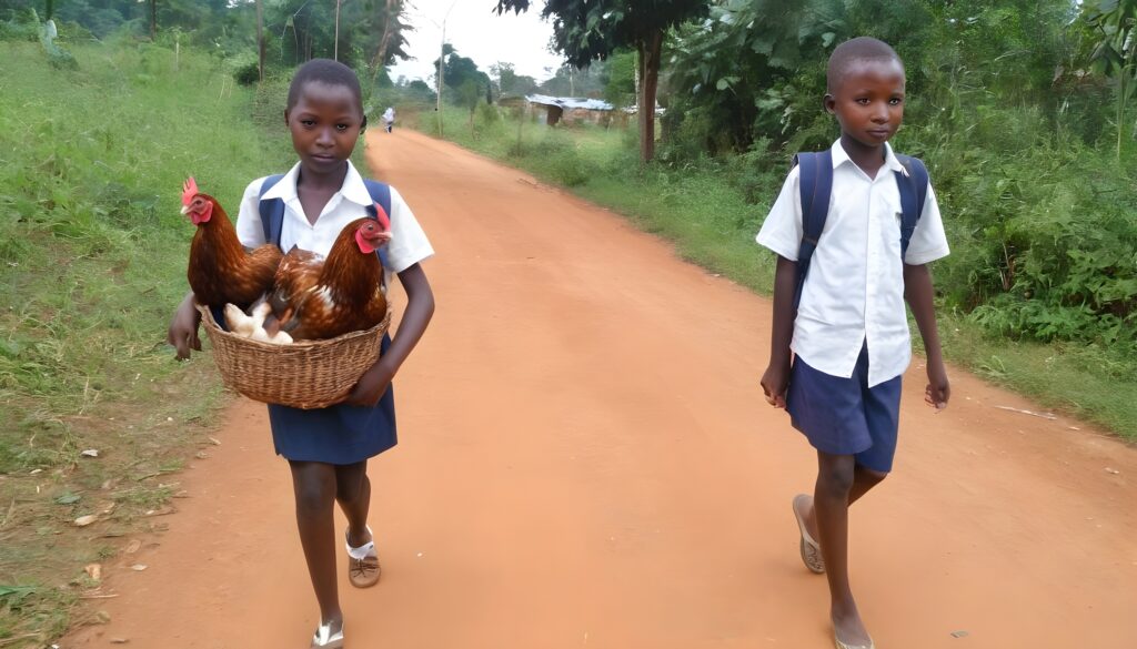 Ugandan school asks students to take hen at school