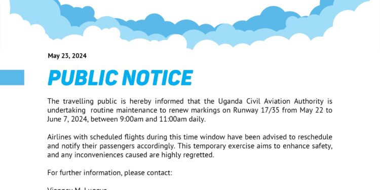 CAA Announces Program Change as Entebbe Airport Undergoes Temporary Maintenance