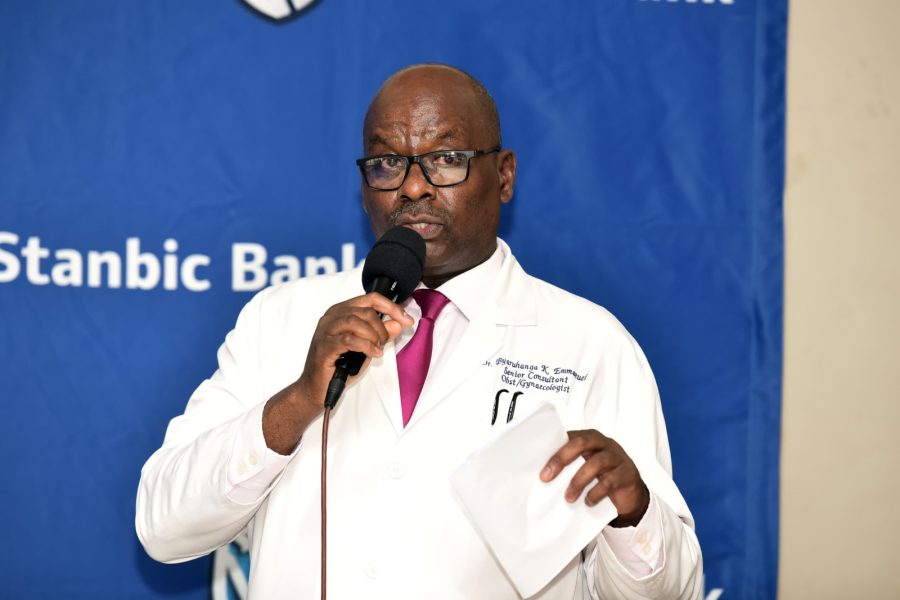 Dr. Byaruhanga Emmanuel Kayogoza,Executive Director of Kawempe National Referral giving remarks during the event