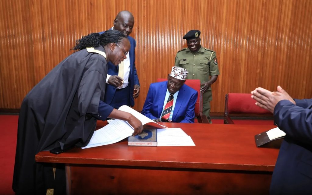 Adjumani West MP Moses Ali took his parliamentary oaths in a special ceremony inside the Conference Hall due to health and safety concerns.