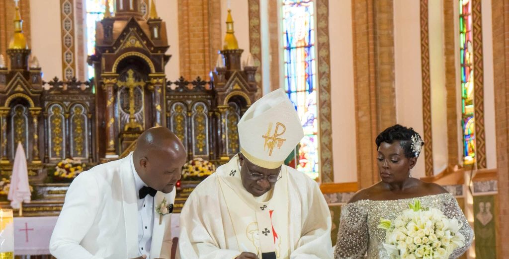 Mark Mukunja, Longtime Lover Jascent Officially Wed at Rubaga Cathedral